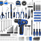 Prostormer Tool Set with 8V Cordless Drill, 369-Piece Home Tool Kit with Drill Driver, Toolbox Storage Case with Drawer, General Household Tools for Home Repairs and DIY, Handyman (Blue)