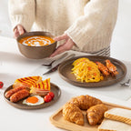 vancasso Plates and Bowls Sets, 18 Pieces Modern Ceramic Dinnerware Set for 6, Dish Set for Kitchen, Dinner Set Stoneware Dishware Set Microwave and Dishwasher Safe, Brown, Series ZERMATT