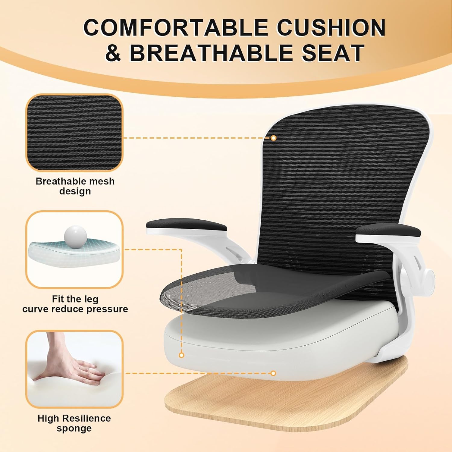 Synorla Office Chair, Ergonomic Desk Chairs 330LBS Capacity High Back Mesh Computer Chair with Flip-up Armrests, Comfy Work Chair with Adjustable Lumbar Support