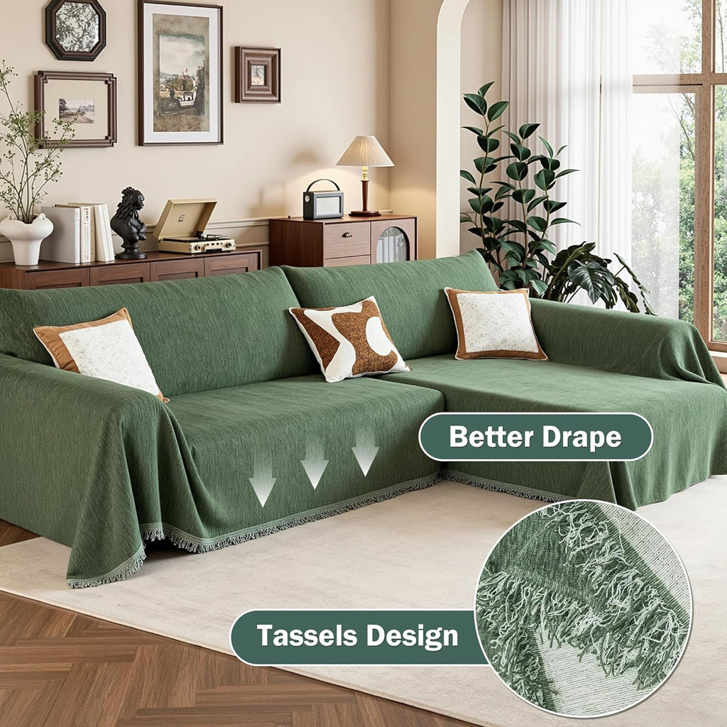MEETSKY Sectional Couch Covers for Dog, 2 Pieces Sofa Cover Washable, Pet Couch Cover for L Shape Sofa, Sofa Slipcover for 3 Cushion Couch, Furniture Protector(XX-Large, 71"x118"+91"x134", Moss Green)