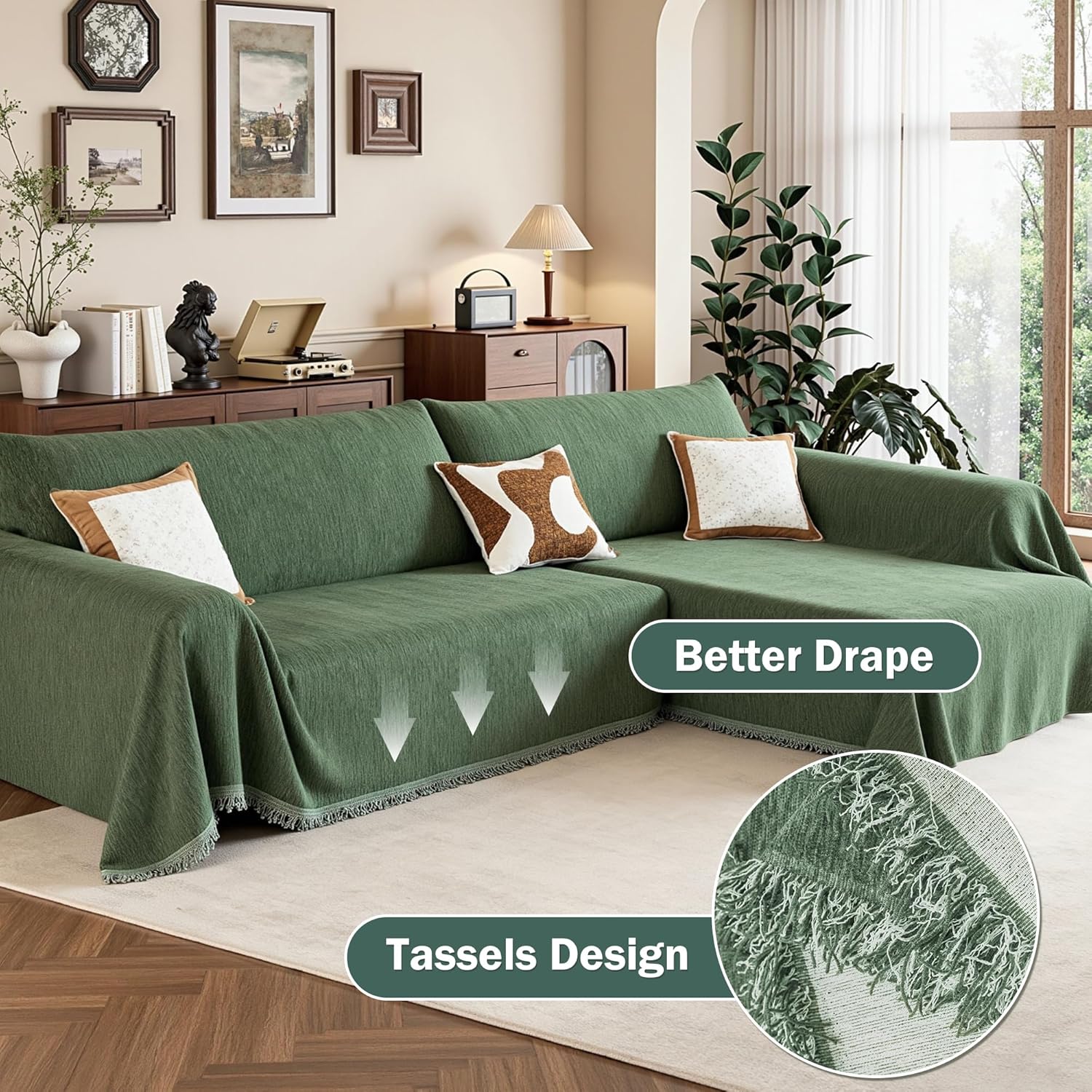 MEETSKY Sectional Couch Covers for Dog, 2 Pieces Sofa Cover Washable, Pet Couch Cover for L Shape Sofa, Sofa Slipcover for 3 Cushion Couch, Furniture Protector(XX-Large, 71"x118"+91"x134", Moss Green)