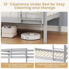 KOMFOTT Bunk Bed Twin Over Twin, Bed Frame w/Full-Length Guardrail & Integrated Ladder, Wood Bunk Bed for Small Space, Converts to 2 Individual Beds for Kids & Adults, No Box Spring Needed