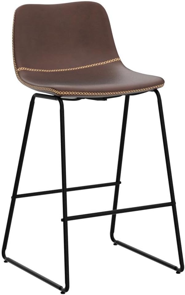 HeuGah Counter Height Bar Stools Set of 3, Brown Barstools with Back Support 26 Inch Faux Leather Bar Stools for Kitchen Island Counter Height Bar Chairs with Metal Legs