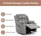 Rocker Swivel Recliner Chair for Adults, Overstuffed Large Manual Recliner Glider with Massage and Heat, Comfy Soft Fabric Living Room Reclining Sofa Chair (Lime Gray)
