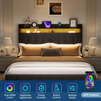 Garvee Queen Size Bed Frame with 2 Storage Drawers, Upholstered Bed Frame Queen with LED Light, Double-Layer Bedside Headboard with Charging Socket and USB Port, Soft Plush Fabric, White