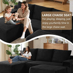 96" U-Shape Cloud Couch, Modern Modular Sectional L-Shape Sofa with Ottoman, Corduroy Upholstered Couches Deep Seat Sleeper Chaise Longue for Living Room, No Assembly Required(Black, Left Facing)