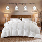 Globon Winter White Goose Down Comforter Queen Size,Down Duvet Insert,800 Fill Power,420 Thread Count Ultra Soft Noiseless Shell with Corner Tabs,White