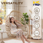 NICESOUL Egg Chair Without Stand Indoor Outdoor, Comfy Patio Wicker Hanging Chair with Cushion, 350lbs Swing Hammock Egg Basket Chairs, All Weather Ceiling/Tree Chairs for Balcony, Beige No Stand
