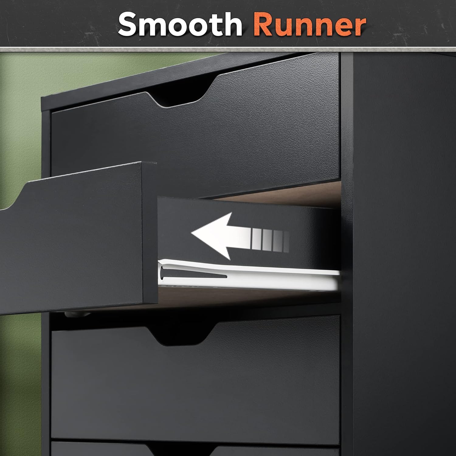 DEVAISE 7-Drawer Office Cabinets, Wood Storage Drawer File Cabinet with Wheels, Black