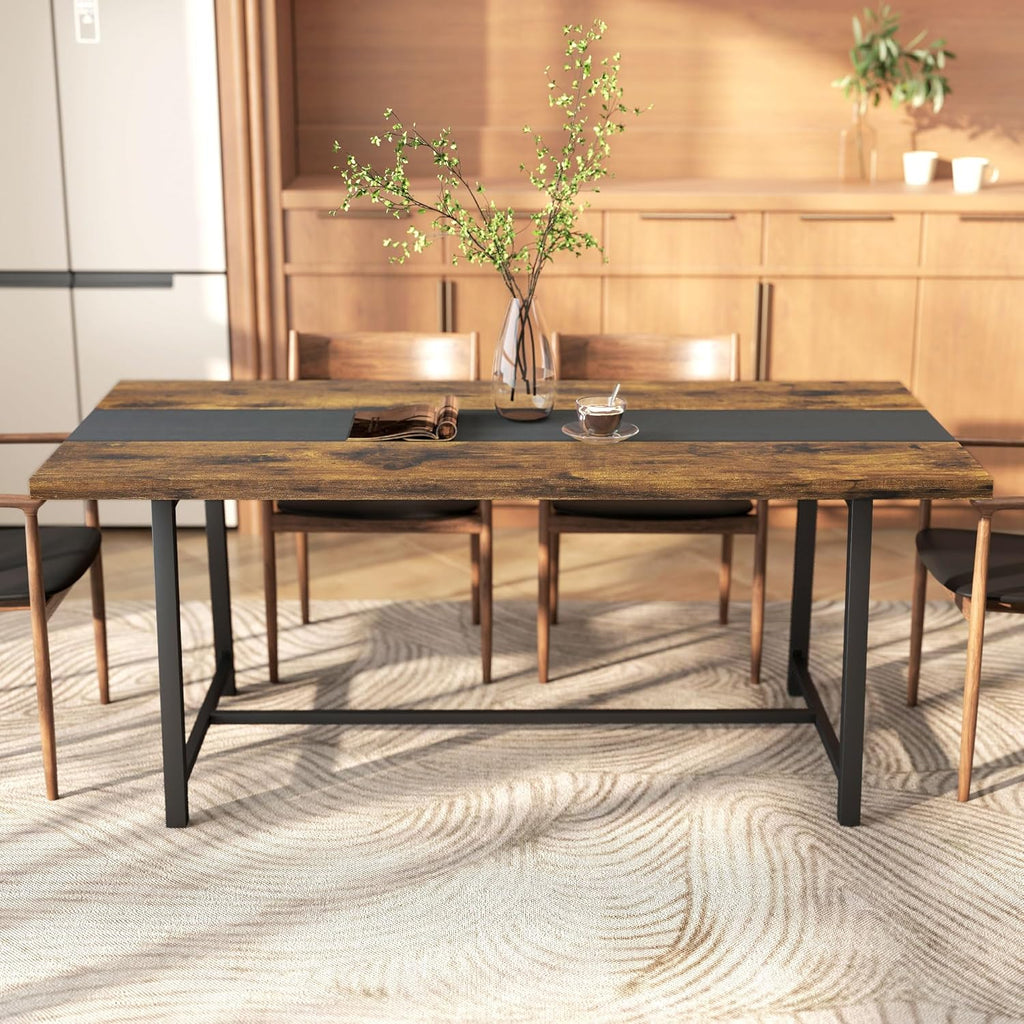 HOMCOM Industrial Dining Table for 8 People, 70.9" Long Rectangular Kitchen Table with Large Tabletop and Steel Legs for Dining Room, Rustic Brown