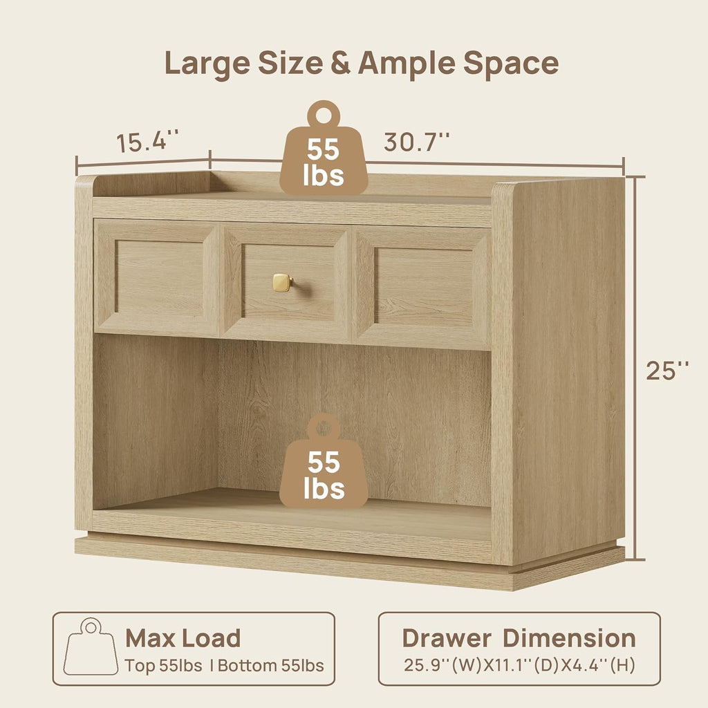 SICOTAS 31" Wide Nightstands Set of 2, Large Night Stands with Drawer, Oversized King Size Nightstand Bedside Table for Bedroom, Farmhouse End Side Table Set of 2(Coastal Oak, 31 Inch)