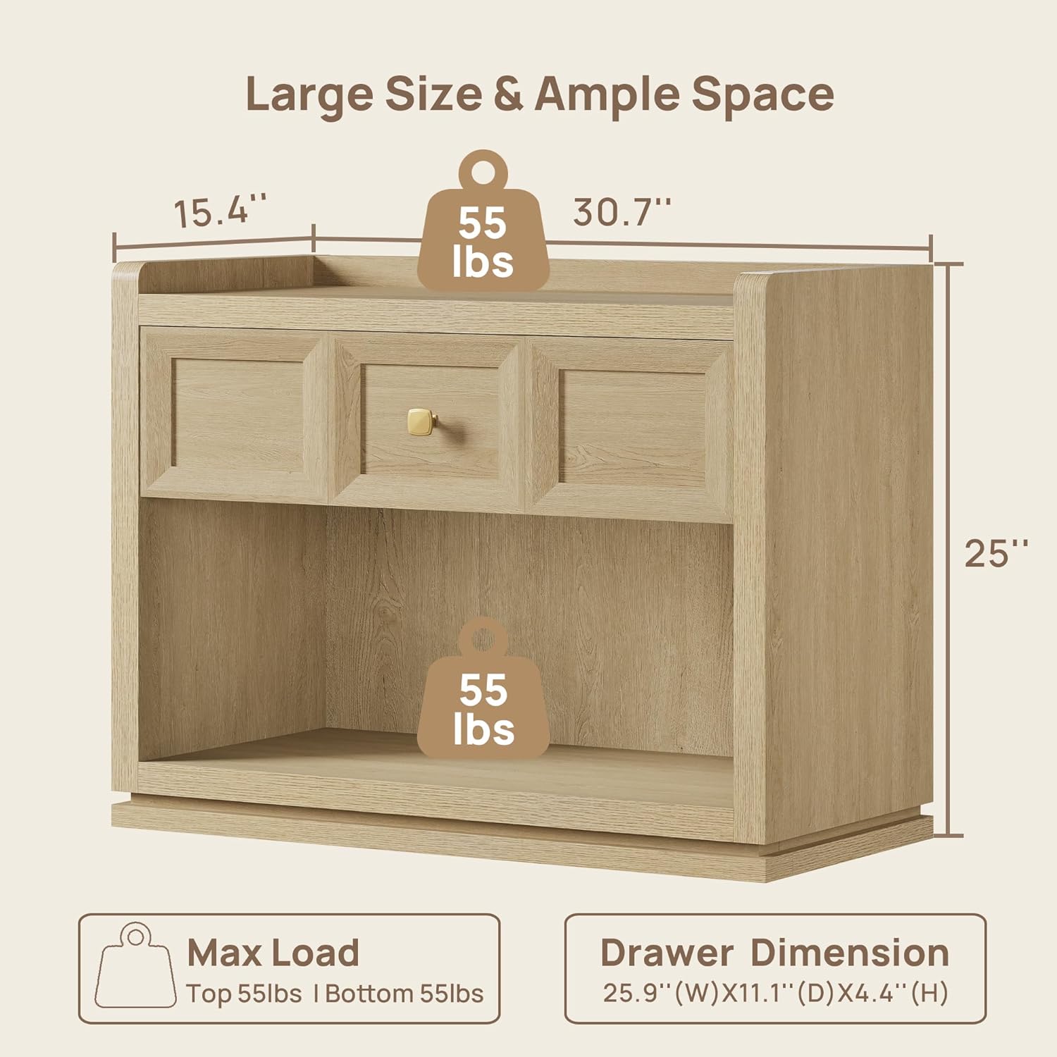 SICOTAS 31" Wide Nightstands Set of 2, Large Night Stands with Drawer, Oversized King Size Nightstand Bedside Table for Bedroom, Farmhouse End Side Table Set of 2(Coastal Oak, 31 Inch)