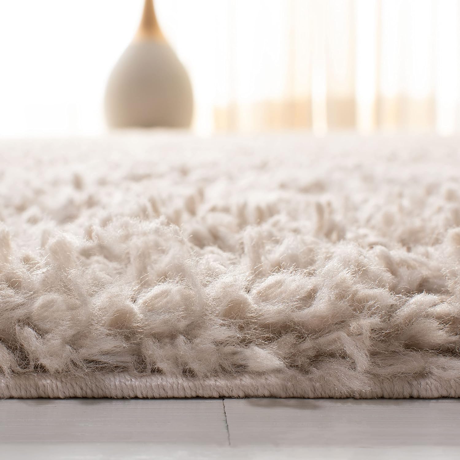 SAFAVIEH August Shag Collection Area Rug - 9' x 12', Beige, Solid Design, Non-Shedding & Easy Care, 1.5-inch Thick Ideal for High Traffic Areas in Living Room, Bedroom (AUG200D)
