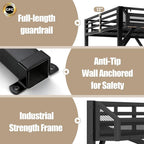 Bellemave Queen Loft Bed Frame with Storage Stairs, Beside Shelf & Wardrobe, Metal Queen Size Loft Bed with USB Ports&LED Light, Large Under-Bed Space Loft Beds for Adults,Teens, Kids, Black Natural