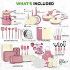 NutriChef 54-Piece Kitchen Cookware Set – Complete Non-Stick Ceramic Pots and Pans Set with Utensils, Bakeware, and Knife Set, Gas, Electric & Induction Compatible, Blush Pink Kitchen Essentials