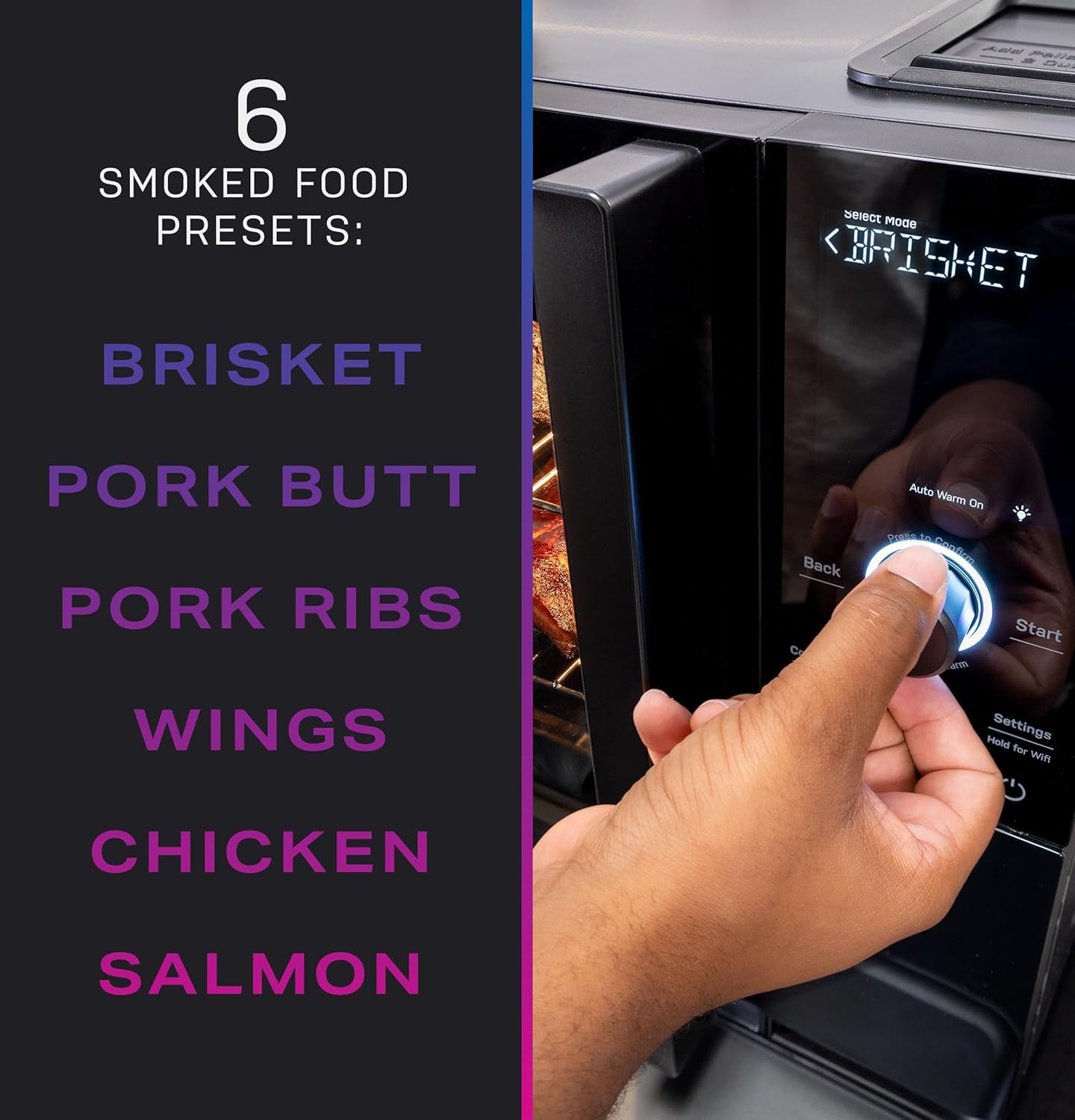 GE Profile™ Smart Indoor Pellet Smoker  with Active Smoke Filtration  5 Smoke Control Settings  WiFi Connected  Electric  Countertop BBQ Appliance  Black