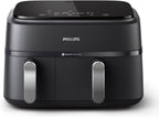 Philips Dual Basket Air Fryer 3000 Series — 8-in-1 functions, 9.5 Quarts, 2 Drawers, Auto-sync Cooking Time, 90% Less Fat, Rapid Air Technology, HomeID Recipe App, Dishwasher Safe, Black (NA351/00)
