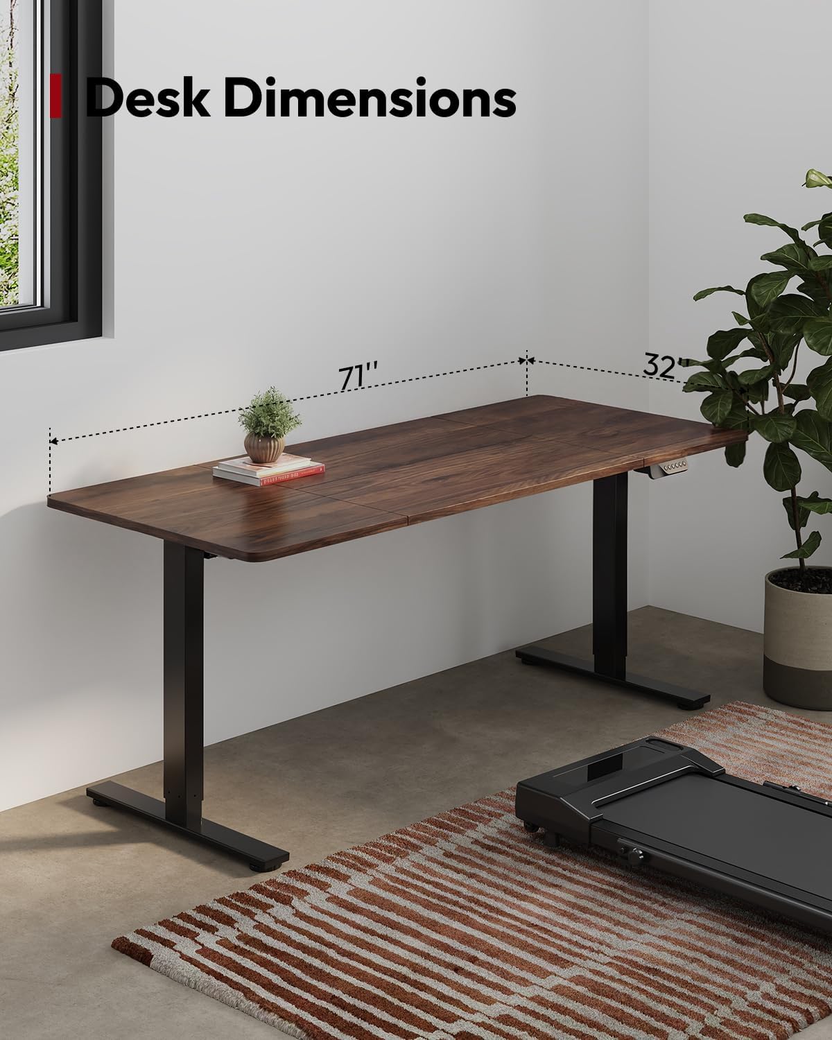 SANODESK Dual Motor Electric Standing Desk 71 x 32 Inches, Height Adjustable Sit Stand Desk with Large Splice Board for Home Office, Computer Workstation, Study & Gaming, Black Frame/Black Walnut Top