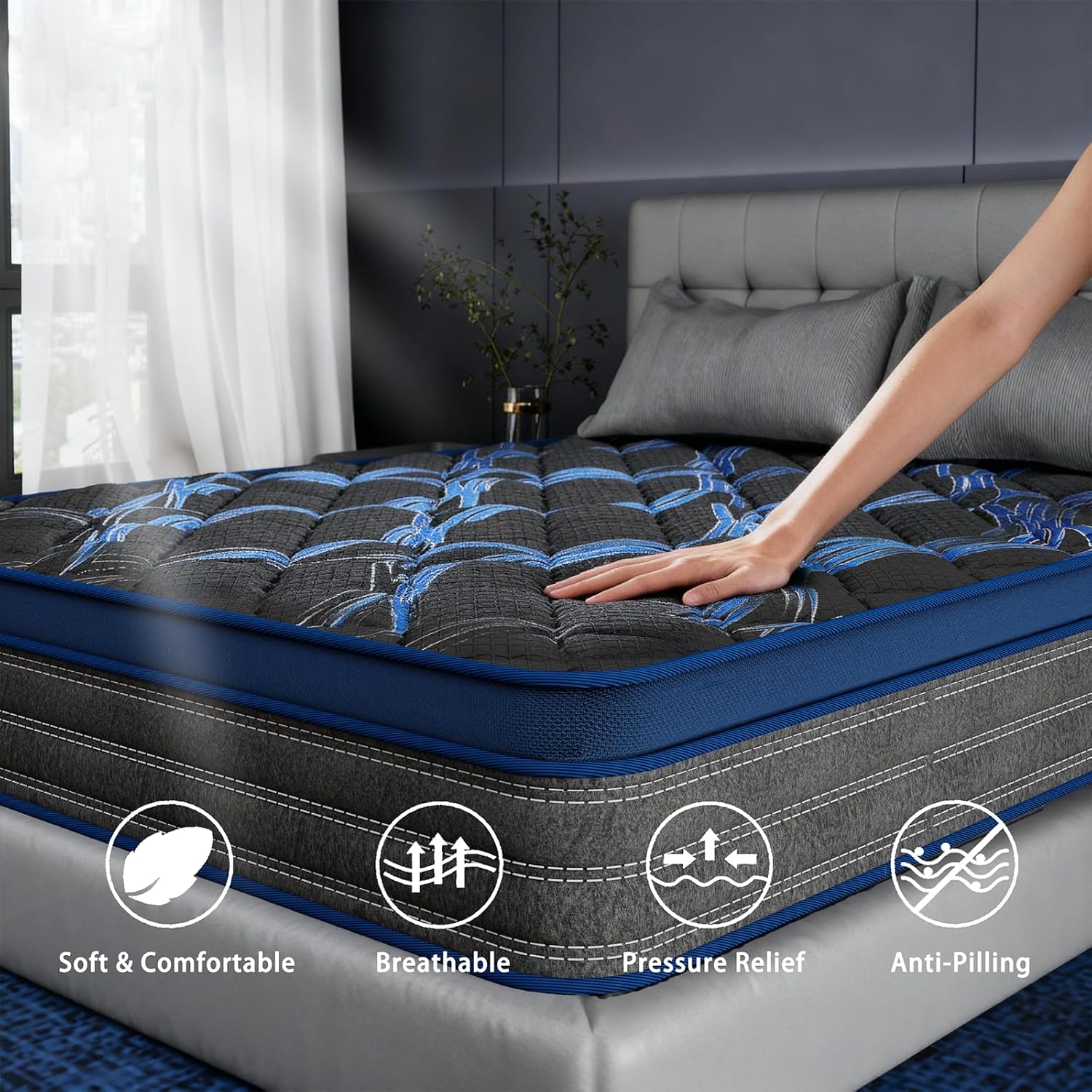 King Size Mattress 10 Inch, Hybrid Memory Foam Mattress with Zoned Pocket Coils Support and Motion Isolation Design, Strengthen Edge Support,CertiPUR-US Certified, Medium Firm in a Box