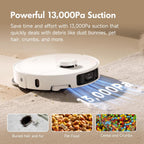 Mova P10 Pro Ultra Robot Vacuum and Mop 13,000Pa Suction, 140°F Hot Water Auto Mop Washing & Drying, Dual Spinning Extenable Mop,10.5mm Lifting for Carpet, 360°Obstacle Avoidance, App Control
