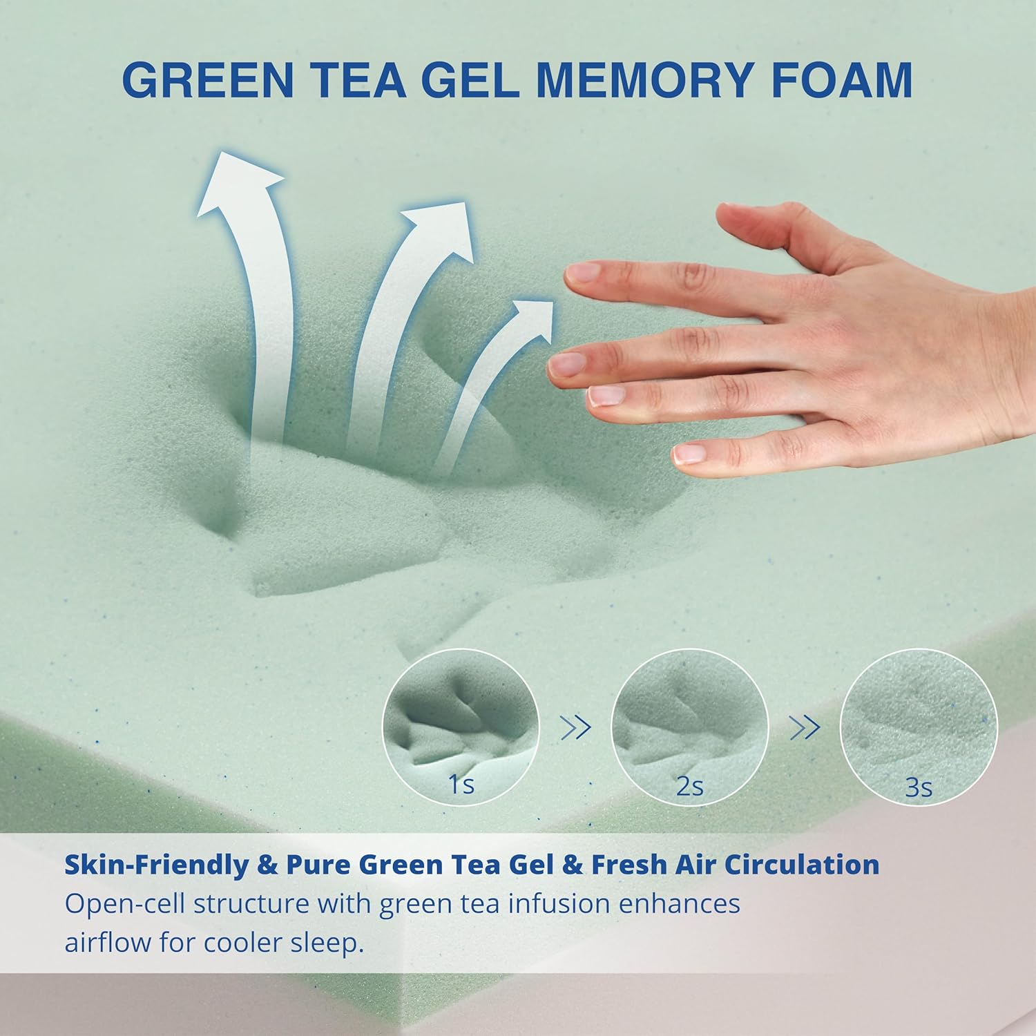 12 Inch King Green Tea Memory Foam Mattress for Cool Sleep & Pressure Relief, Bed in a Box, Removable Cover No Fiberglass, CertiPUR-US Certified