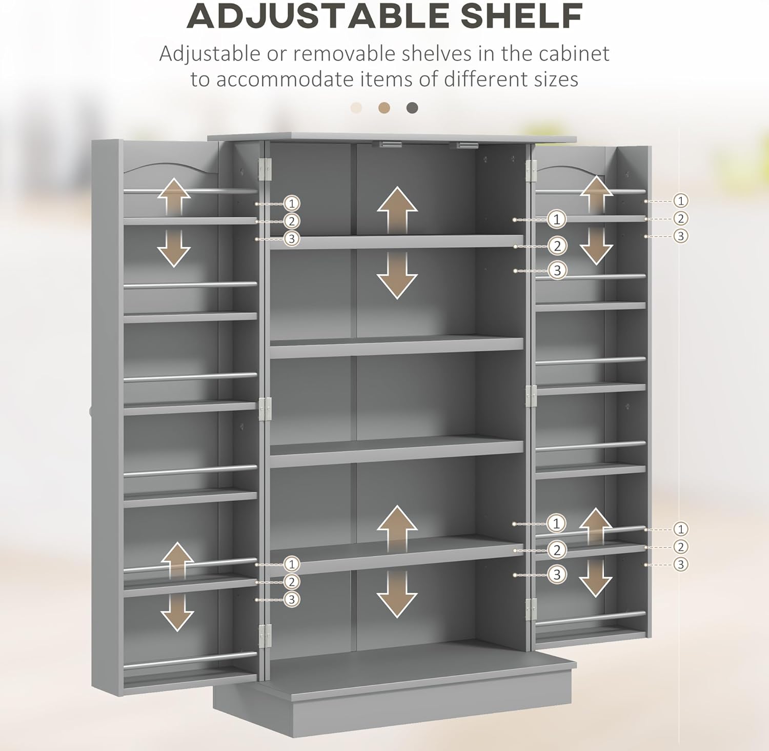 HOMCOM 41" Kitchen Pantry Storage Cabinet, Freestanding Kitchen Cabinet with 12 Door Shelves, Double Doors, 5-Tier Shelving and Adjustable Shelves, Gray