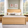 Modern Queen Size Bed Frame with 50" Tall Headboard, Wood Queen Size Platform Bed Frame w/3 Storage Drawers, Curved Profile Design, No Box Spring Needed, Easy Assembly, Noise Free, Natural Oak