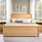 Modern Queen Size Bed Frame with 50" Tall Headboard, Wood Queen Size Platform Bed Frame w/3 Storage Drawers, Curved Profile Design, No Box Spring Needed, Easy Assembly, Noise Free, Natural Oak