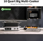 N21NA Pro Slow Cooker 10 Quart, 8-in-1 Programmable PFOA-Free Ceramic Coated Multi-Cooker with Grill Pan, Steaming Plate (Includes Silicone Spoon & Tongs)