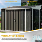 DWVO 8x4 FT Outdoor Weatherproof Storage Shed  Secure Metal Bike Shed w/Lockable Entry  Garden Storage Solution for Lawn Equipment  Tools  Waste Bin  Dark Gray