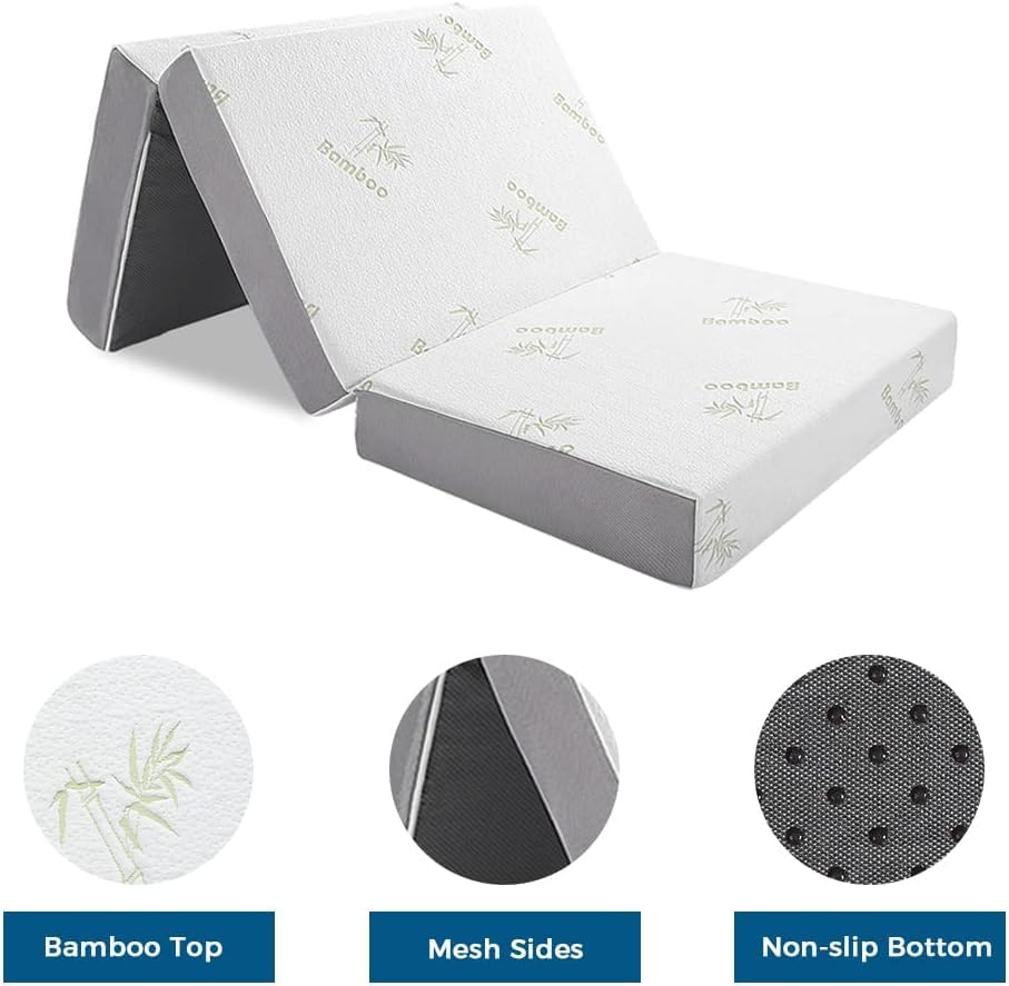 Inofia 6 Inch Folding Mattress, Trifold Memory Foam RV Mattress with Ultra Soft Removable Cover, Foldable & Portable for Camper/Truck/Trailer/Guest Bed, Short Queen Size (74" x 60" x 6")