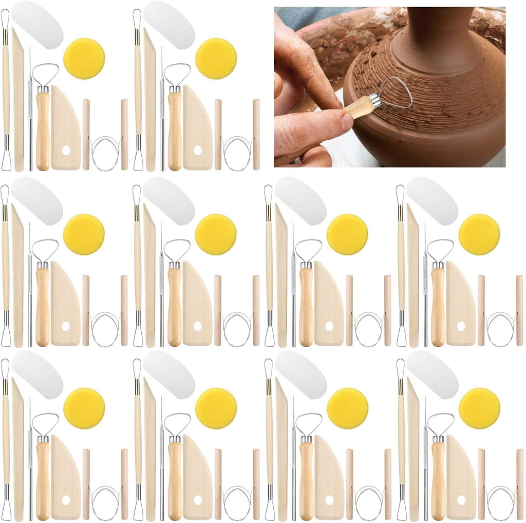 Leriton 320 Pcs Pottery Clay Tools Kit Sculpting Clay Tool Includes Cutting Modeling Trimming with Wooden Handles Carving Kit for Beginners Carving Shaping