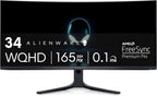 Alienware AW3423DWF Curved QD-OLED Gaming Monitor - 34-inch Quantum Dot OLED 0.1Ms 165Hz 21:9 Curved Display  99.3% DCI-P3 Color Gamut  VESA DisplayHDR True Black 400  AMD FreeSync Premium Pro - Black