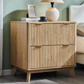 T4TREAM Modern Fluted Wood Night Stand, 30" Tall Bedside Table with 2 Drawers & Large Tabletop, Side Tables Bedroom, End Table for Living Room, Natural Oak
