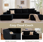 135" U-Shape Cloud Couch, Modern Modular Sectional Comfy L-Shape Sofa with Ottoman, Deep Seat, Upholstered Corduroy Sleeper Chaise Longue for Living Room Bedroom, No Assembly Required, Black