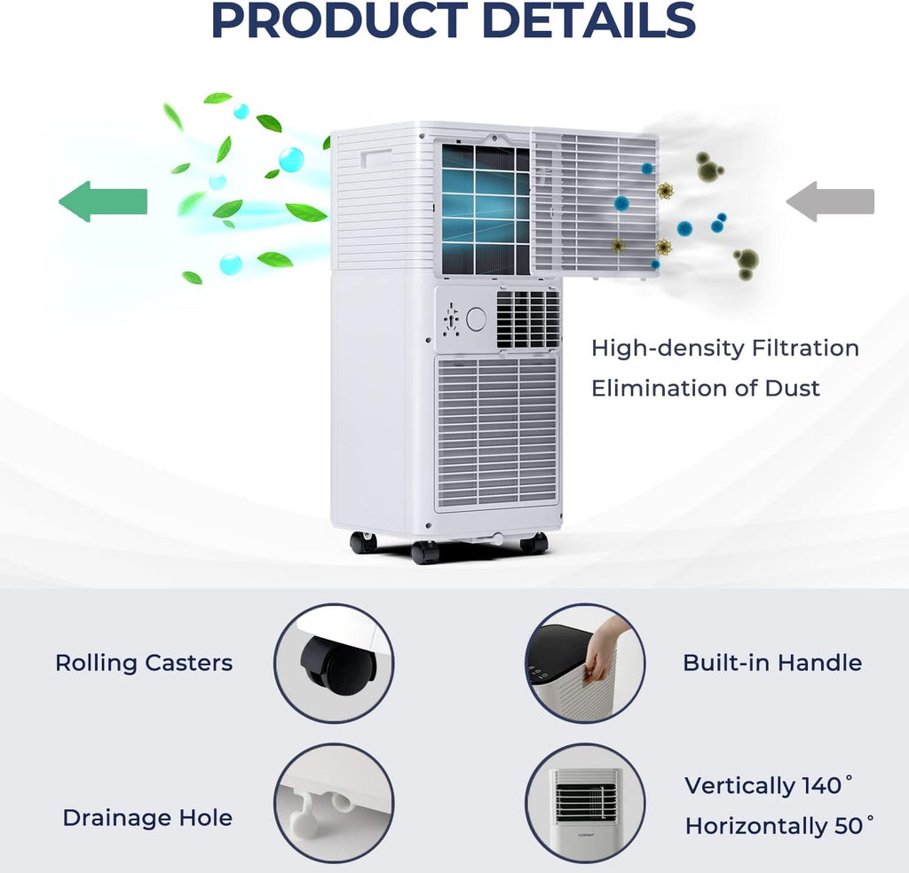 COSTWAY Portable Air Conditioner, 10000 BTU AC Cooling for Room Spaces up to 350sq.ft, with Remote Control, 24H Timer & Window Venting Kit, with Sleep Mode, Suitable for Bedroom, Living Room, Black