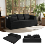 COMAX Futon Sofa Bed Queen, 79" Convertible Sofa Bed Couches for Living Room, 4 in 1 Folding Boneless Sleeper Corduroy Couch Loveseat Foam In a Box, Comfy Foldable Lounge Fold Out Floor Mattress Black