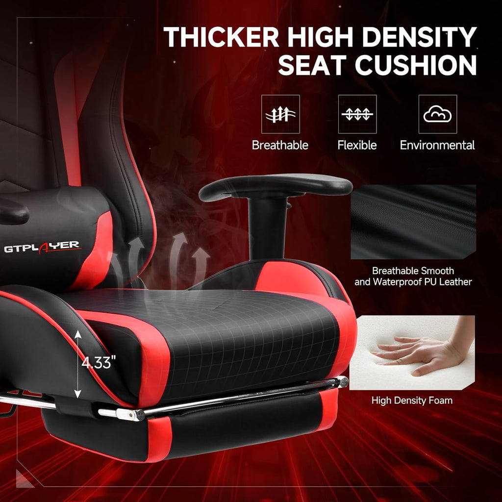GTPLAYER Gaming Chair,Gamer Chair with Bluetooth and Adjustable Backrest,Seat Height Adjustable Computer Chairs with 3D Armrests,Video Game Chair with Footrest Speakers (Red)