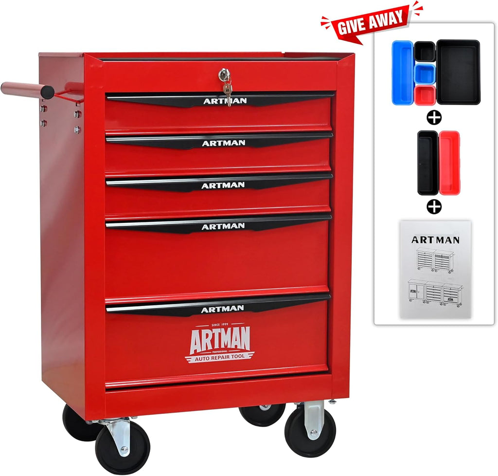 5 Drawers Rolling Tool Box on Wheels, Multifunctional Tool Cart, Drawers Rolling Trolley Organizer Tool Storage Chest for Warehouse,Garage,Workshop,Repair Shop (5 Drawers-30.5"H)