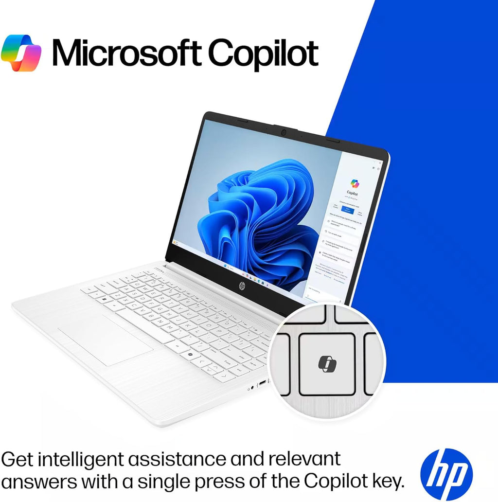 HP 14" Laptop Thin and Light for 2026 Student Business with Office Suite  Copilot AI  Intel CPU Up to 2.8GHz  8GB RAM  628GB Storage (128GB SSD+500GB Ext)  WiFi 6  Win 11 Pro  MarxsolAccessory  White