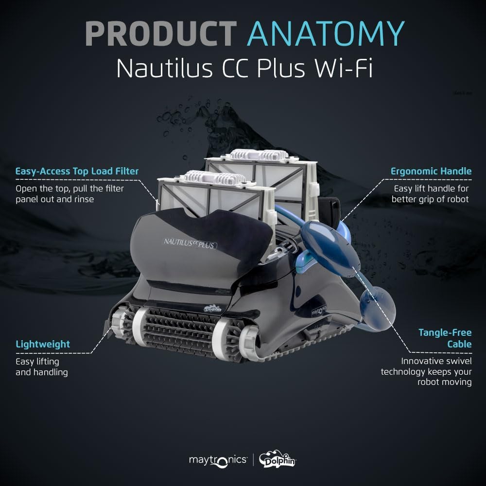 Dolphin Nautilus CC Plus Wi-Fi Automatic Robotic Pool Vacuum Cleaner  Includes Caddy and Classic Cover for Storage and Protection  Ideal for In-Ground Pools up to 50 FT