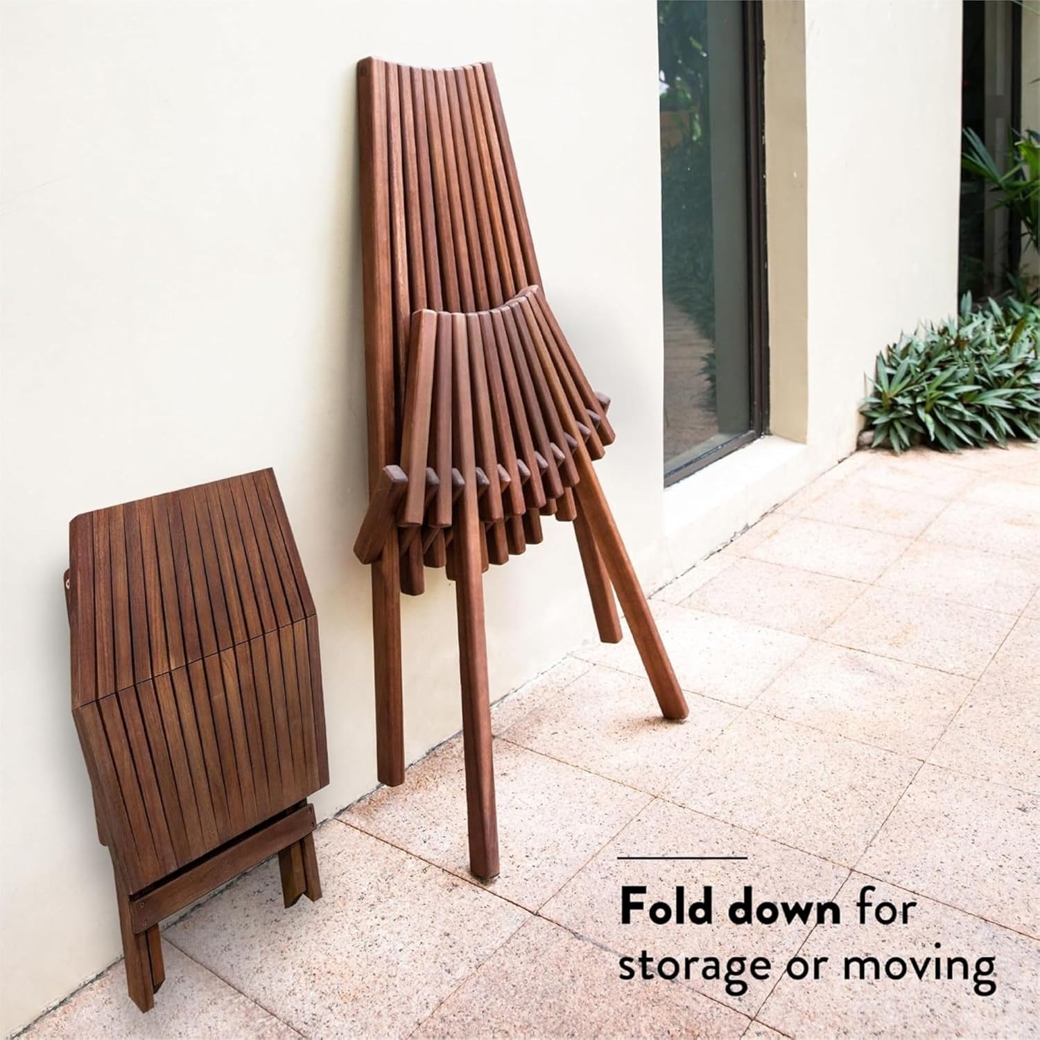 Melino Wooden Folding Tamarack Chairs, FSC Certified Acacia Low Profile Adirondack Chairs, Wood Folding Chair for Outdoor, Patio, Porch, Pool, Backyard, Garden, Balcony and Deck - Chestnut - Single