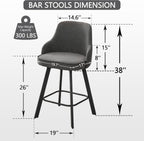 Bar Stools Set of 3, 26" Swivel Counter Height Bar Stools with High Back, Linen Kitchen Barstools Counter Height for Kitchen Island (Dark Grey, 3PCS 26" Counter Stools)