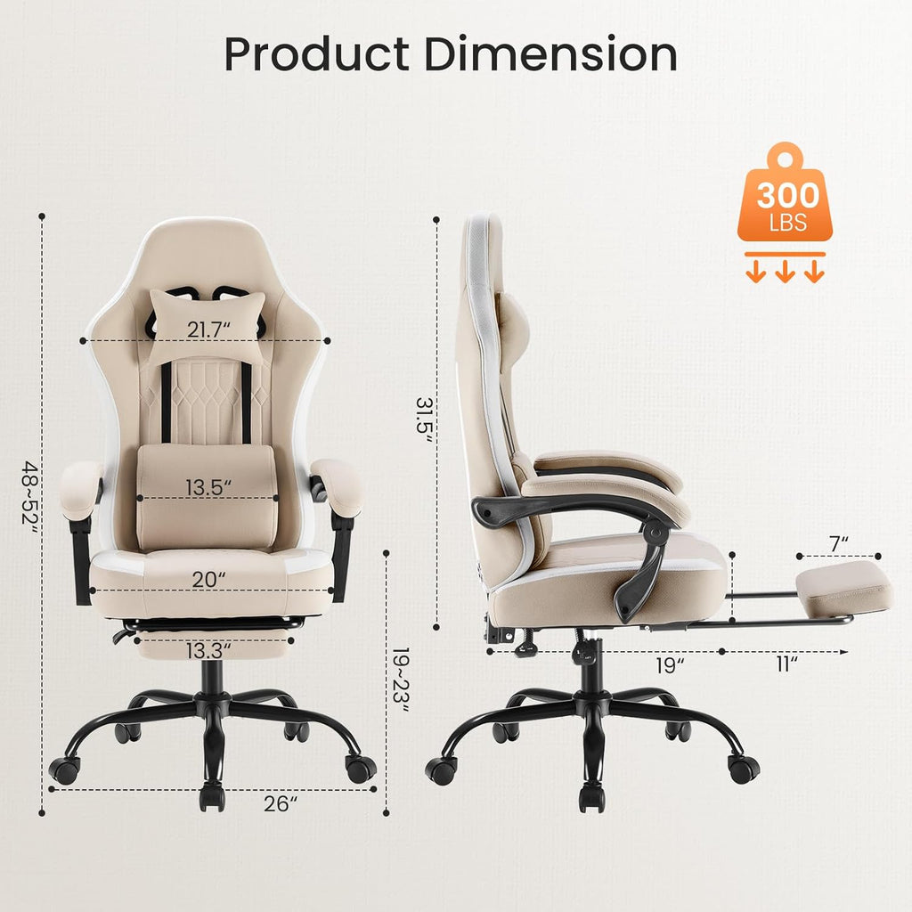 Sweetcrispy Computer Gaming Chair - High Back Ergonomic Desk Chair with Footrest and Lumbar Support, Height Adjustable Task Chair with Linkage Armrests and Headrest, 360°Wheels, Fabric, Khaki