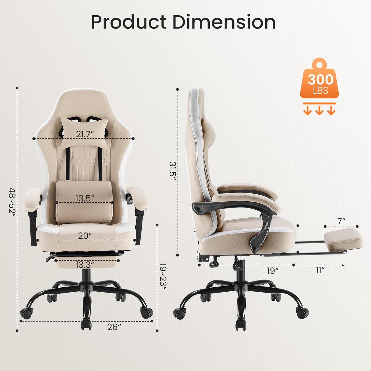 Sweetcrispy Computer Gaming Chair - High Back Ergonomic Desk Chair with Footrest and Lumbar Support, Height Adjustable Task Chair with Linkage Armrests and Headrest, 360°Wheels, Fabric, Khaki