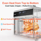 HotKing Dual-Zone Air Fryer Toaster Oven Combo, 28 QT Extra Large, Non Toxic Stainless Steel Convection Oven with French Door, Countertop Airfryer with Window, Racks, Rotisserie, Dehydrator, ETL Rated