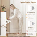 HOMCOM Shoe Cabinet with 2 Flip Drawers, Narrow Shoe Storage Cabinet with Adjustable Shelves and Open Shelf, Farmhouse Storage Organizer for Entryway, Hallway, Holds 12-16 Pairs, White