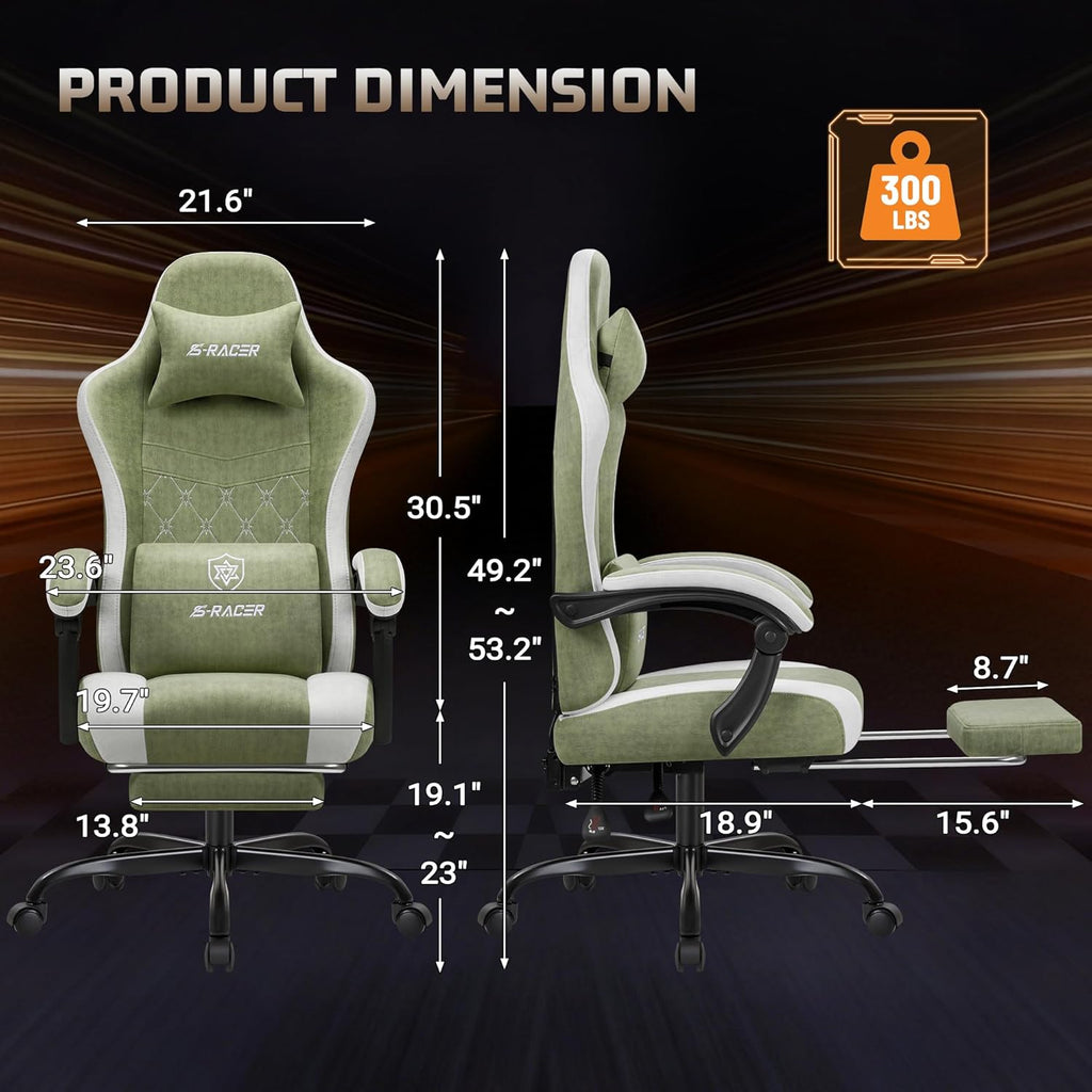 Homall Gaming Chair with Massage & Footrest, Ergonomic Computer Office Chair, High-Back Racing Style Reclining Chair with Adjustable Lumbar Support, Breathable Tech Fabric for Adults (Green)