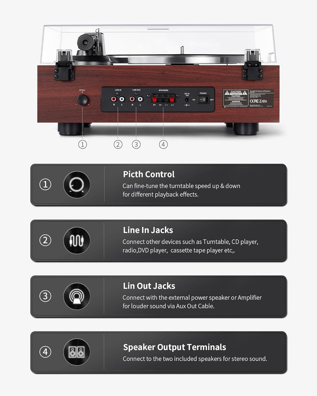 ANGELS HORN Bluetooth Turntable with Speakers  Vinyl Record Player System with AT-3600L  Built-in Phono Preamp  Belt Drive 2-Speed  Adjustable Counterweight  Pitch Control Hi-Fi Record Player System