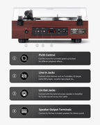 ANGELS HORN Bluetooth Turntable with Speakers  Vinyl Record Player System with AT-3600L  Built-in Phono Preamp  Belt Drive 2-Speed  Adjustable Counterweight  Pitch Control Hi-Fi Record Player System